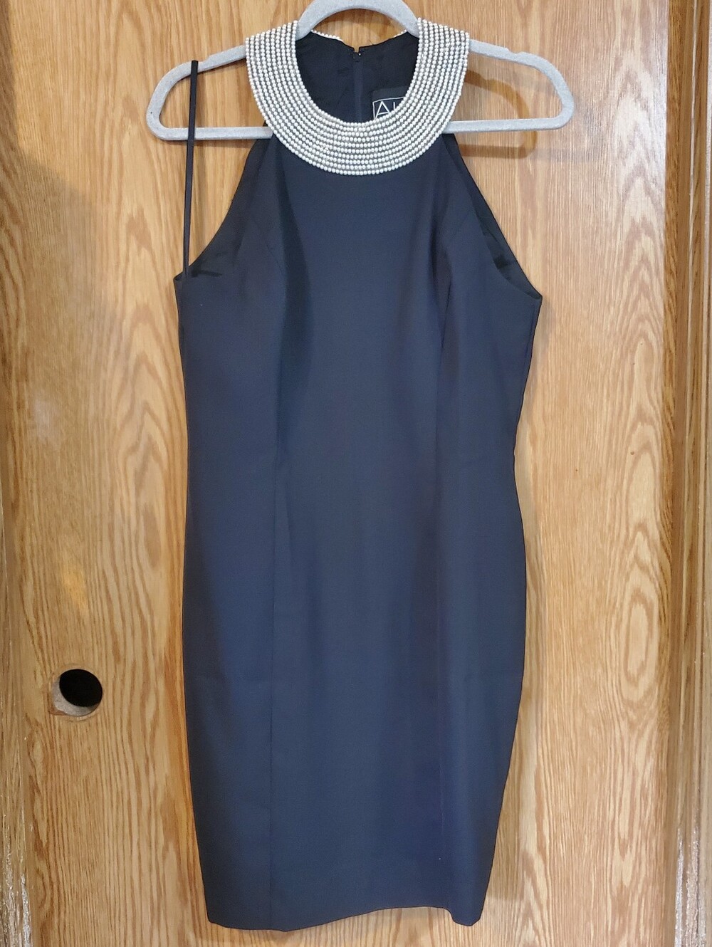 Vintage Alex Evenings Black Sheath Dress with Pearl Beaded Collar